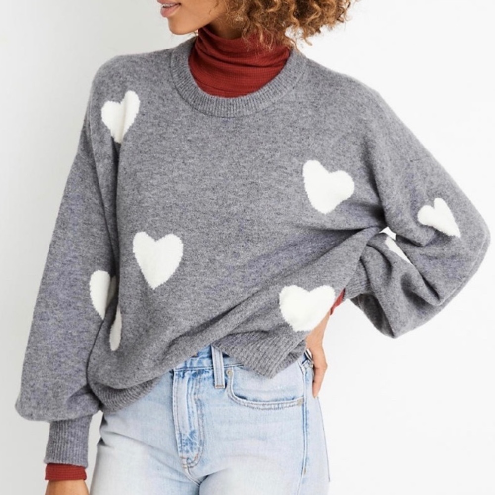 Madewell ALpaca Wool Heart Dot Balloon-Sleeve Pullover Sweater